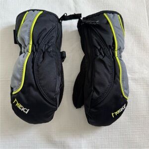 Head Black and Gray Mittens with Neon Accents